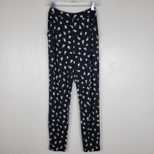 Agnes B. Black Leggings with White Abstract Print